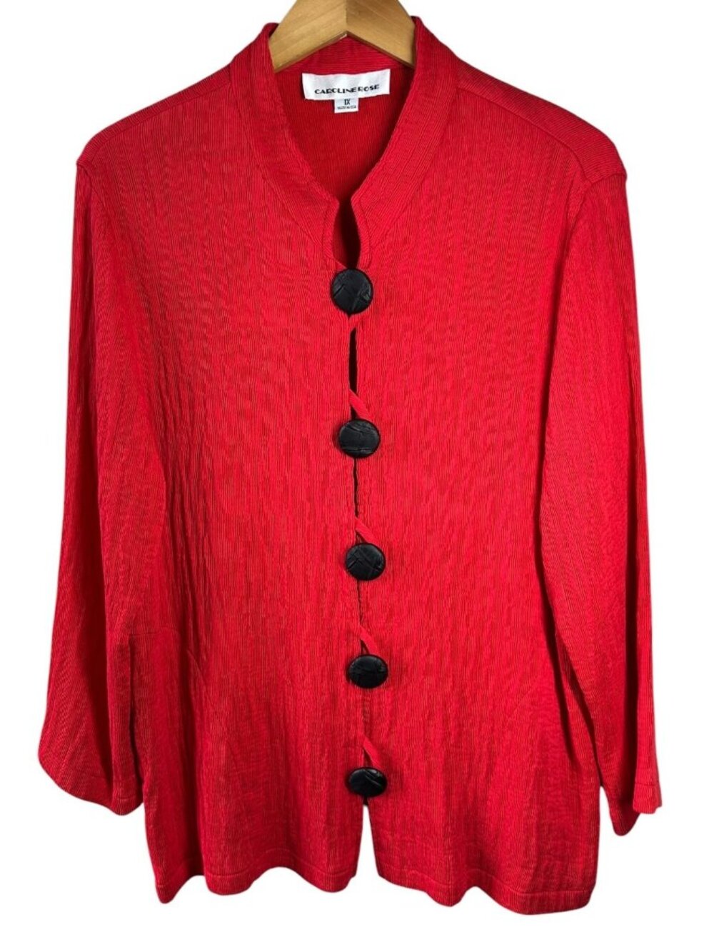Caroline Rose Textured Red Crinkle Jacket 1X Rayon Blend Made in USA Art to Wear - Picture 3 of 7